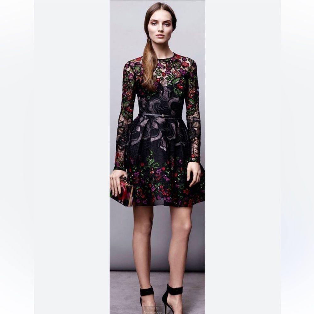 NWOT Elie Saab Floral Lace Black Dress size fr36